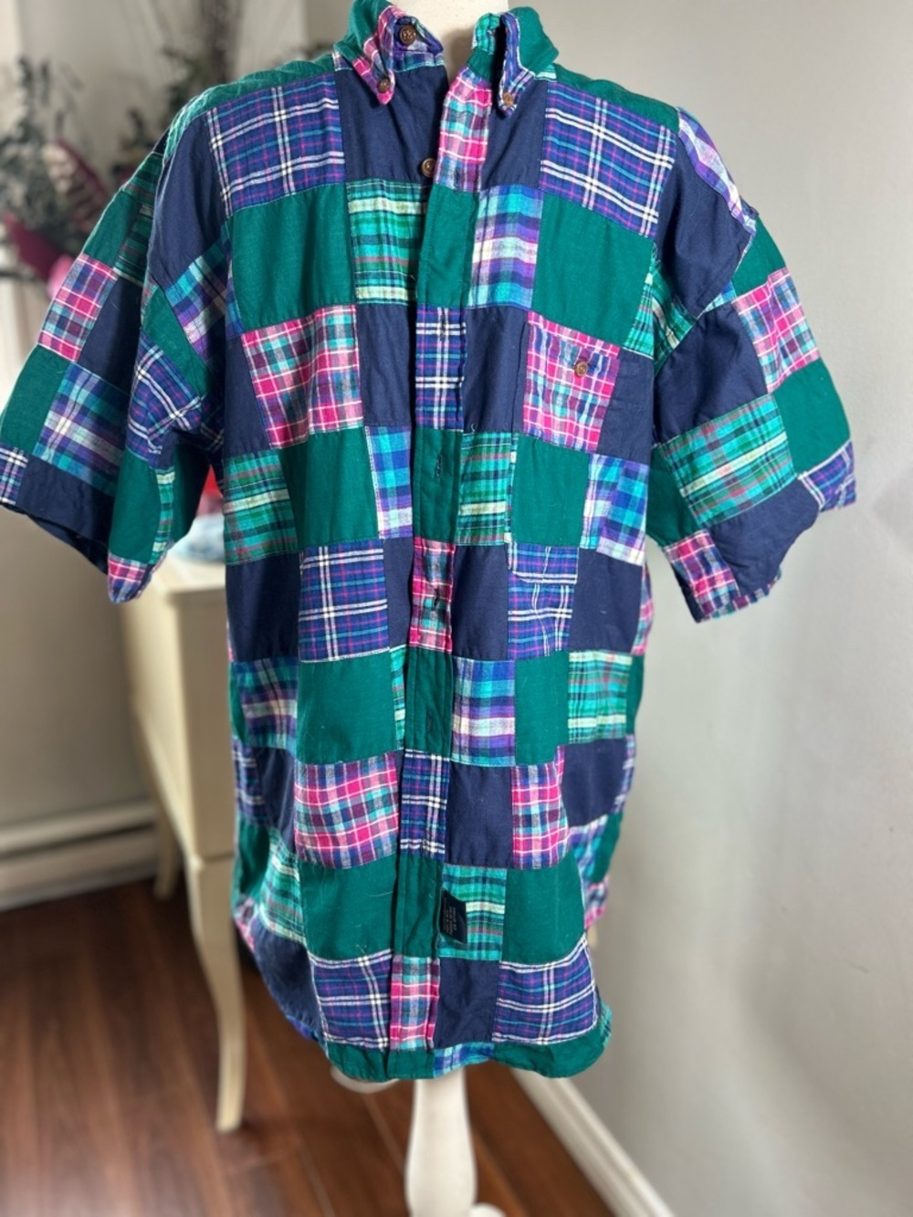 Chaps Vintage  Patchwork Plaid Shirt Large
